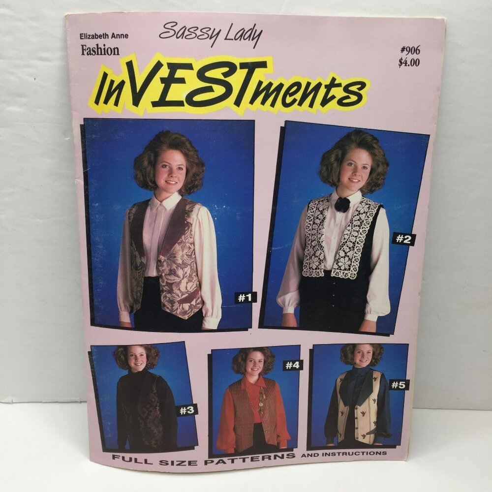 Vintage Elizabeth Anne Fashion Sassy Lady InVESTments Vests Full Size Patterns